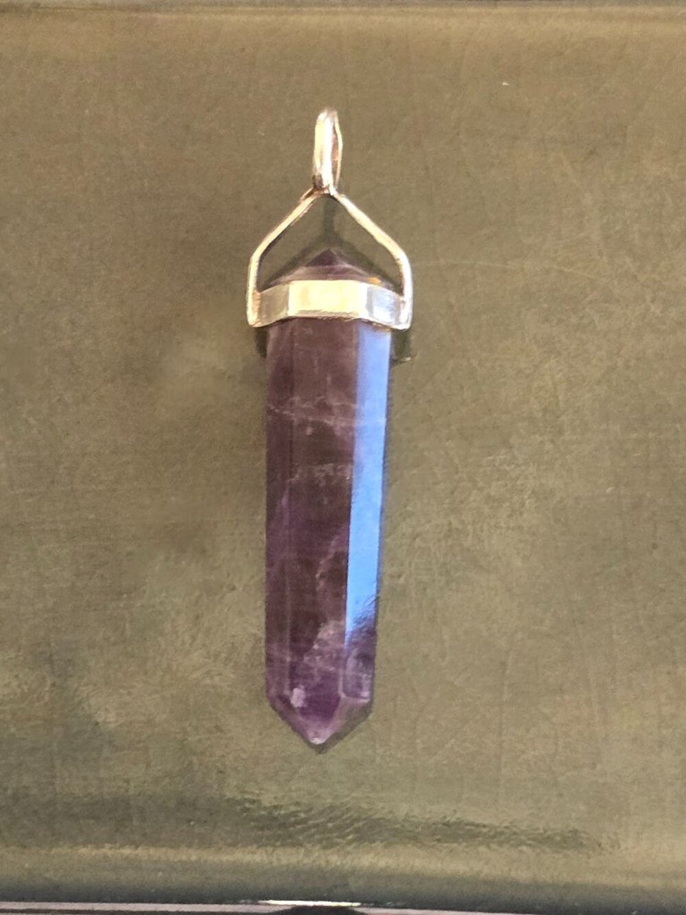 925 Sterling Silver Chevron Amethyst Crystal Point Pendant - Picture 7 of 7